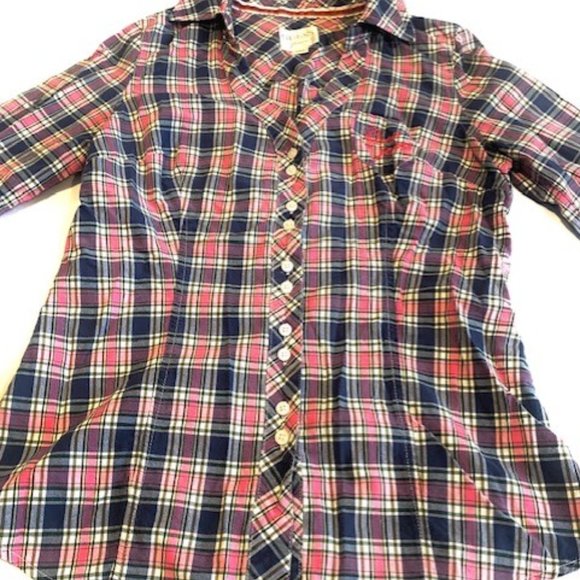 Guess Jeans Plaid Fitted Western Button Shirt + Size Medium - Picture 4 of 9